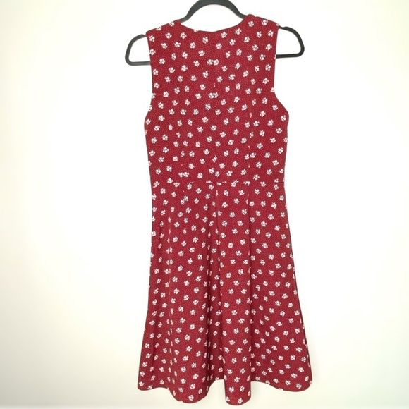 Burgundy Front Knotted Floral Side Zip Fit & Flare Dress Cottagecore - Picture 2 of 6